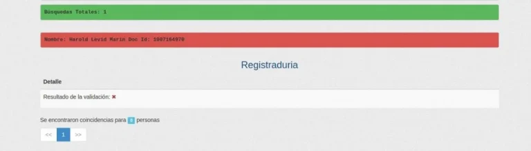 Consulta de Registraduría - Resultado Fallido para Validación de Documento